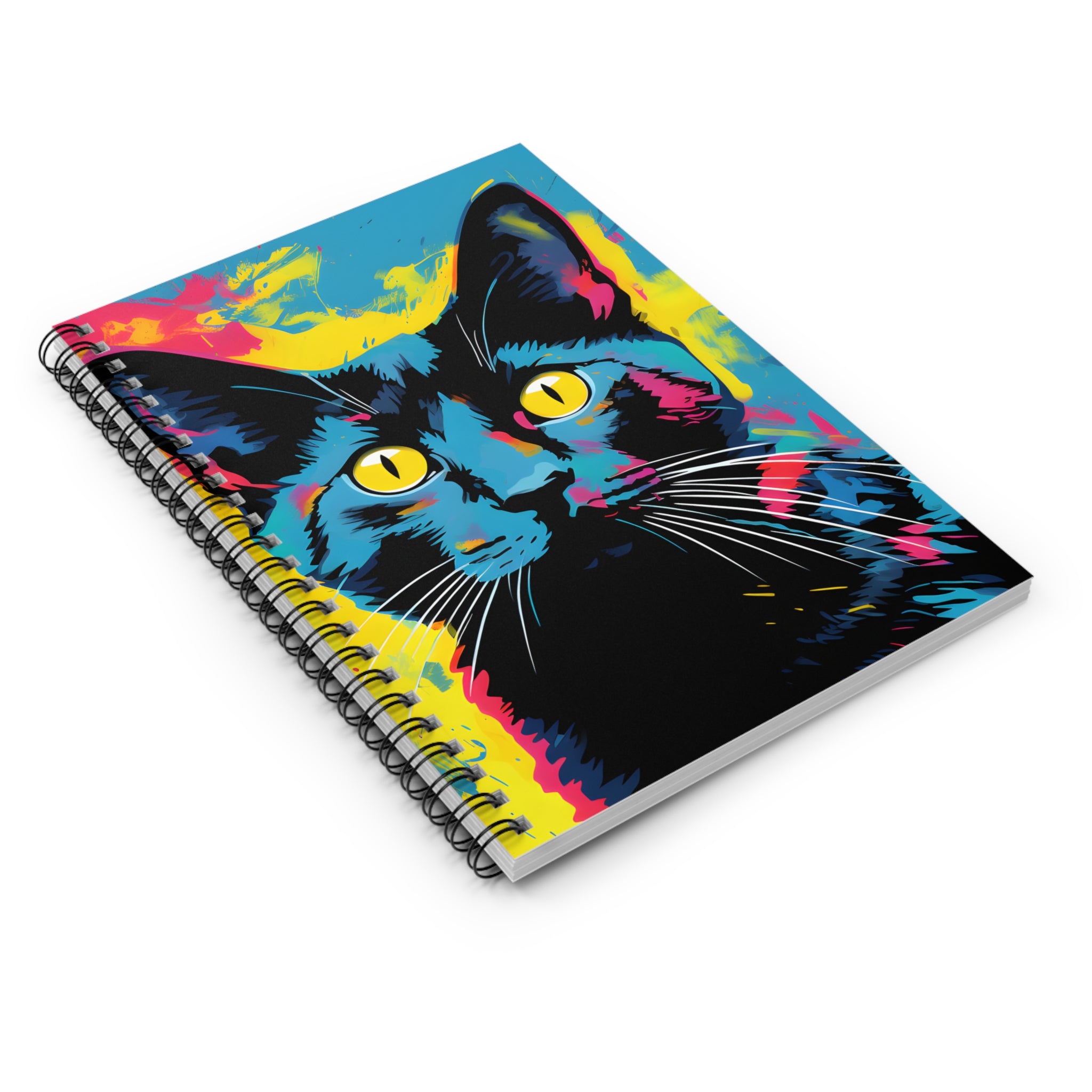 Pop Art Black Cat Spiral Notebook | Ruled Lined Journal