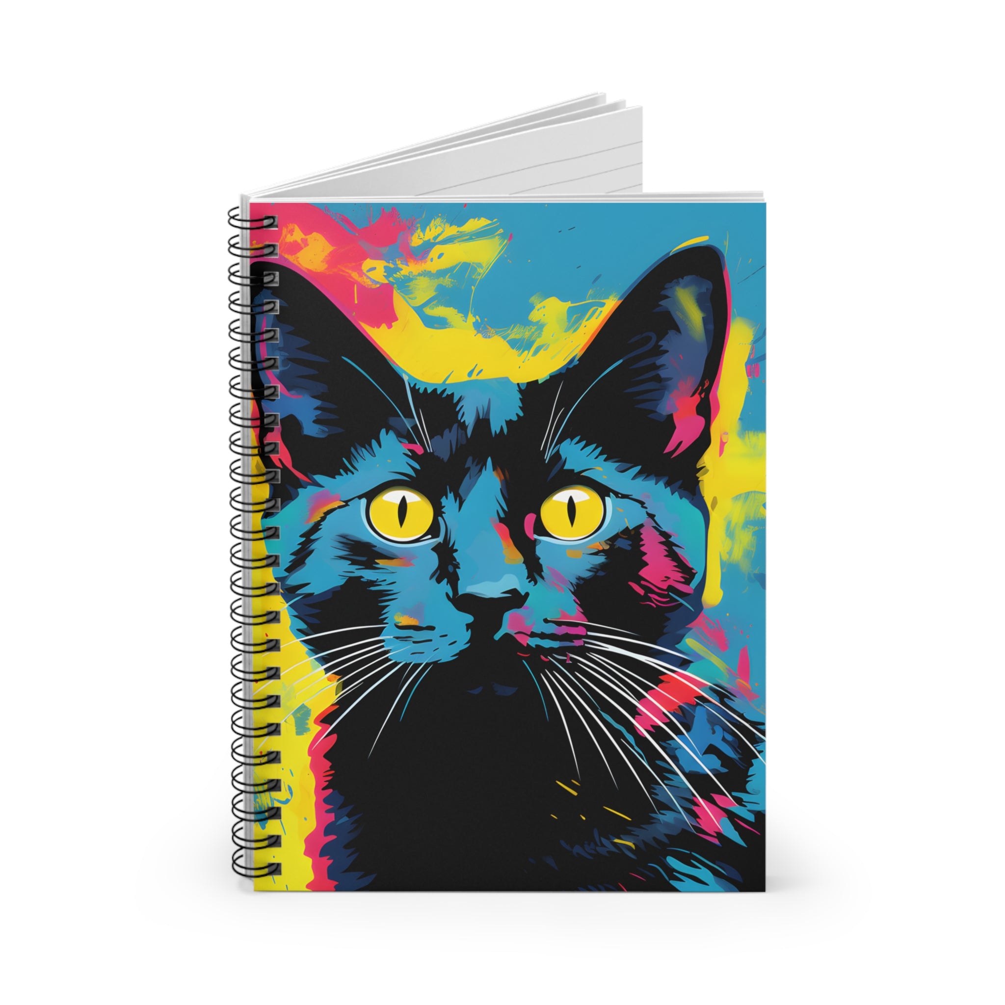Pop Art Black Cat Spiral Notebook | Ruled Lined Journal