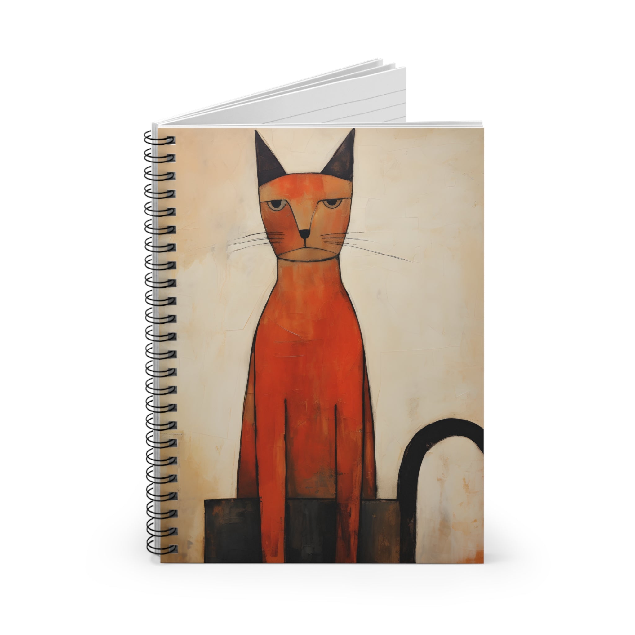 Tall Orange Cat Illustration Spiral Notebook | Ruled Line
