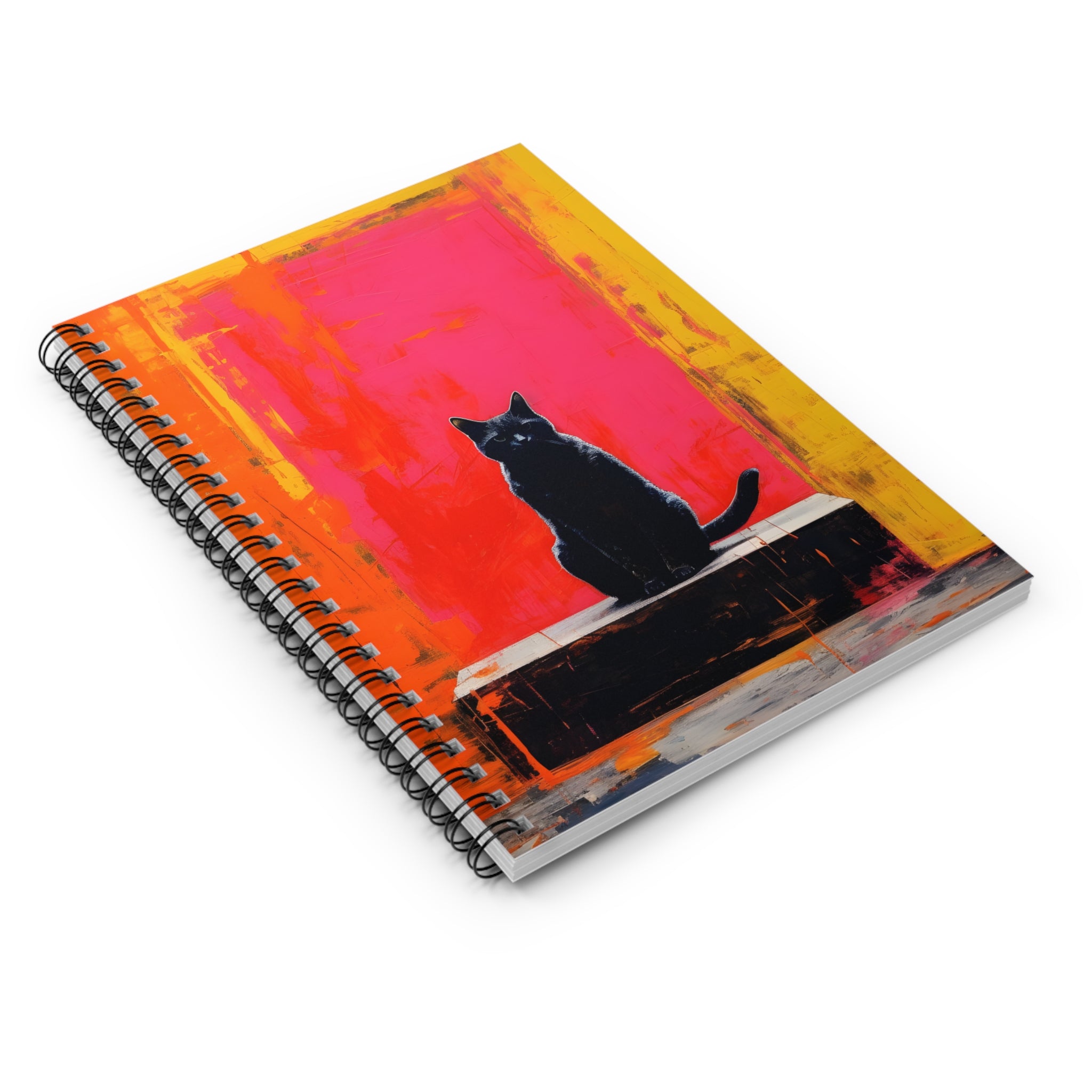 Black Cat Illustration Spiral Notebook | Colorful Abstract Background
