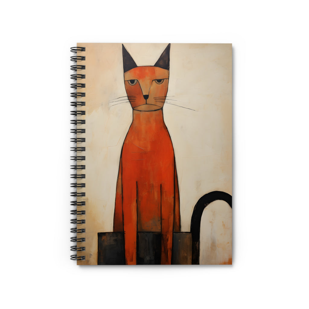 Tall Orange Cat Illustration Spiral Notebook | Ruled Line
