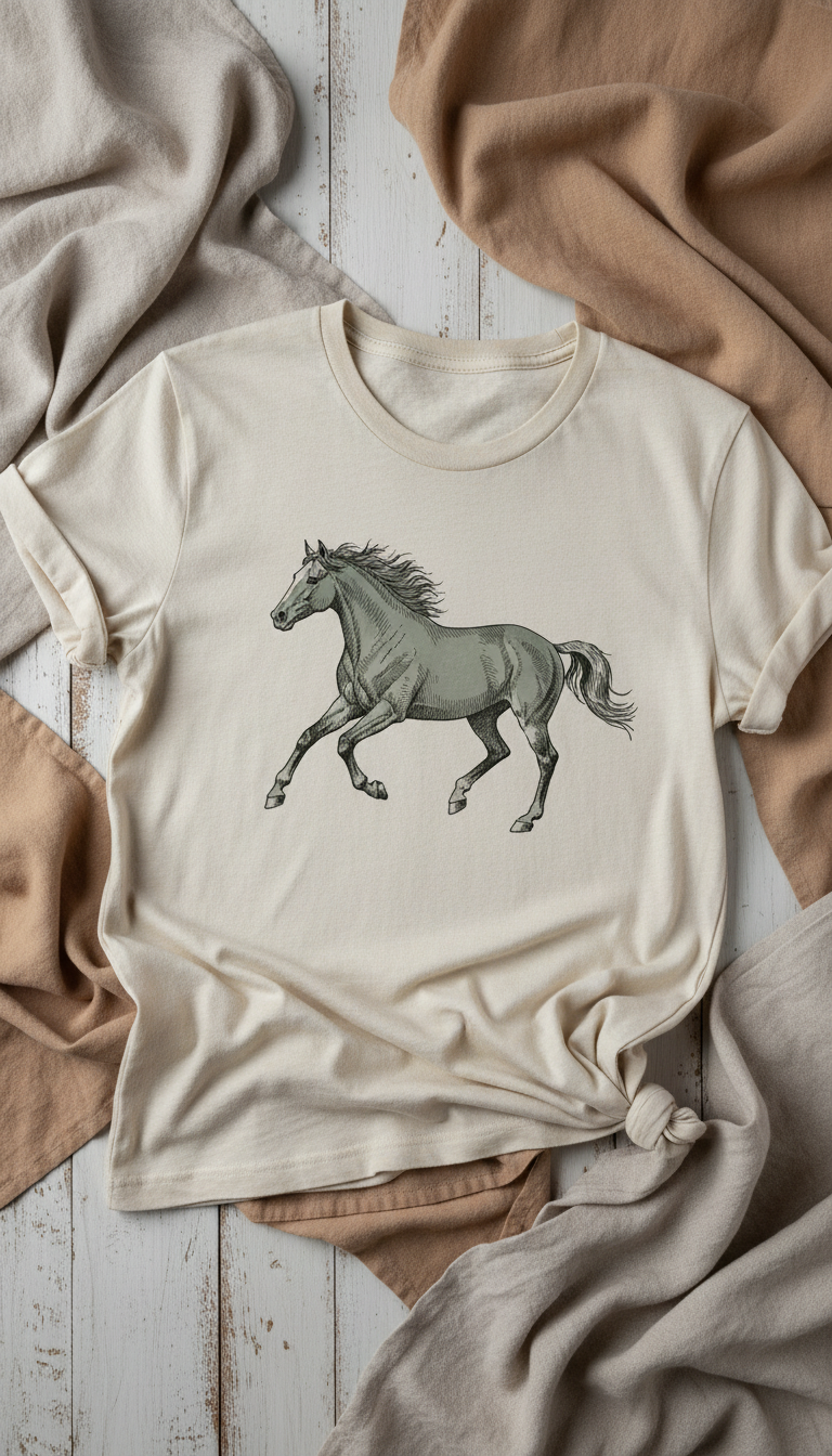 Cream Tee With Pen-and-Ink Horse