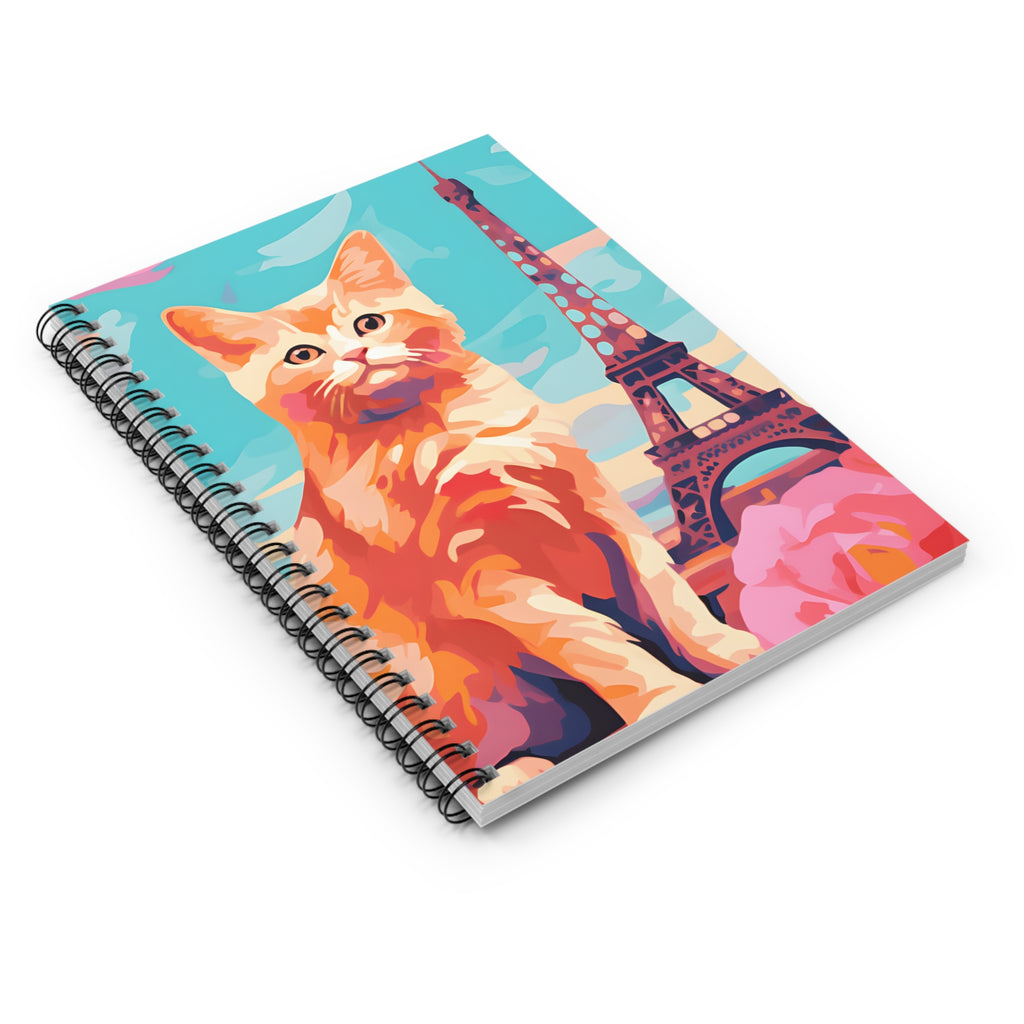 Orange Tabby Cat with Eiffel Tower Spiral Notebook | Paris Cat Journal