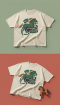 Cream Cotton Tee With Prancing Horse