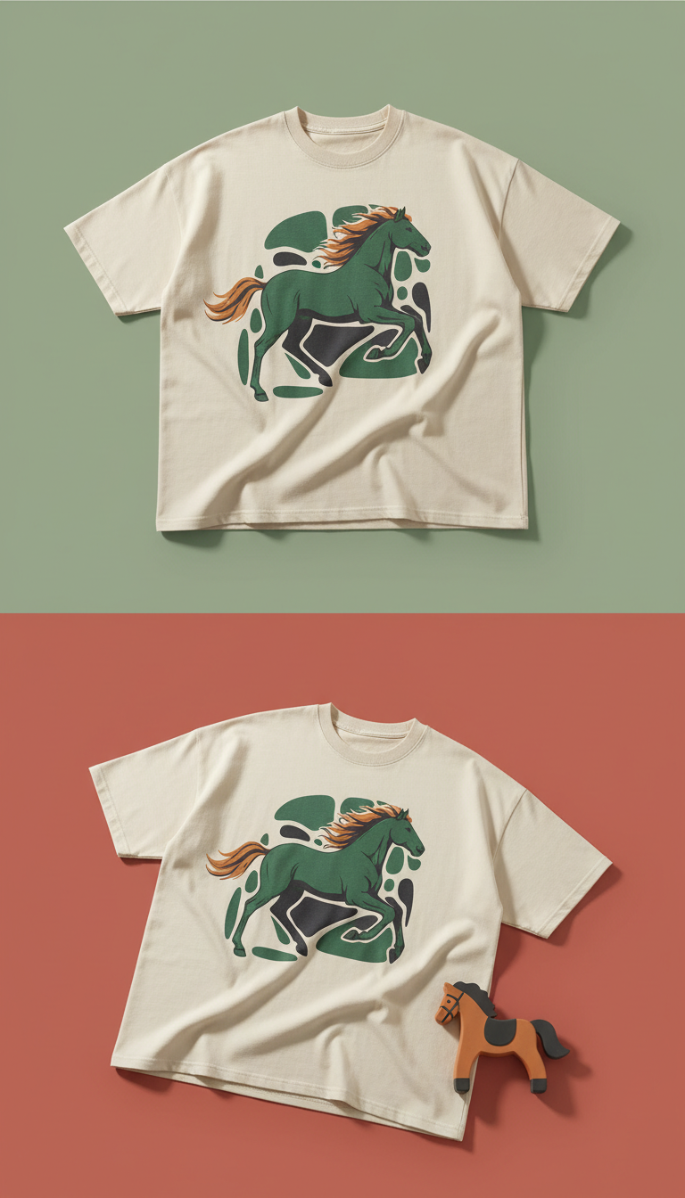 Cream Cotton Tee With Prancing Horse
