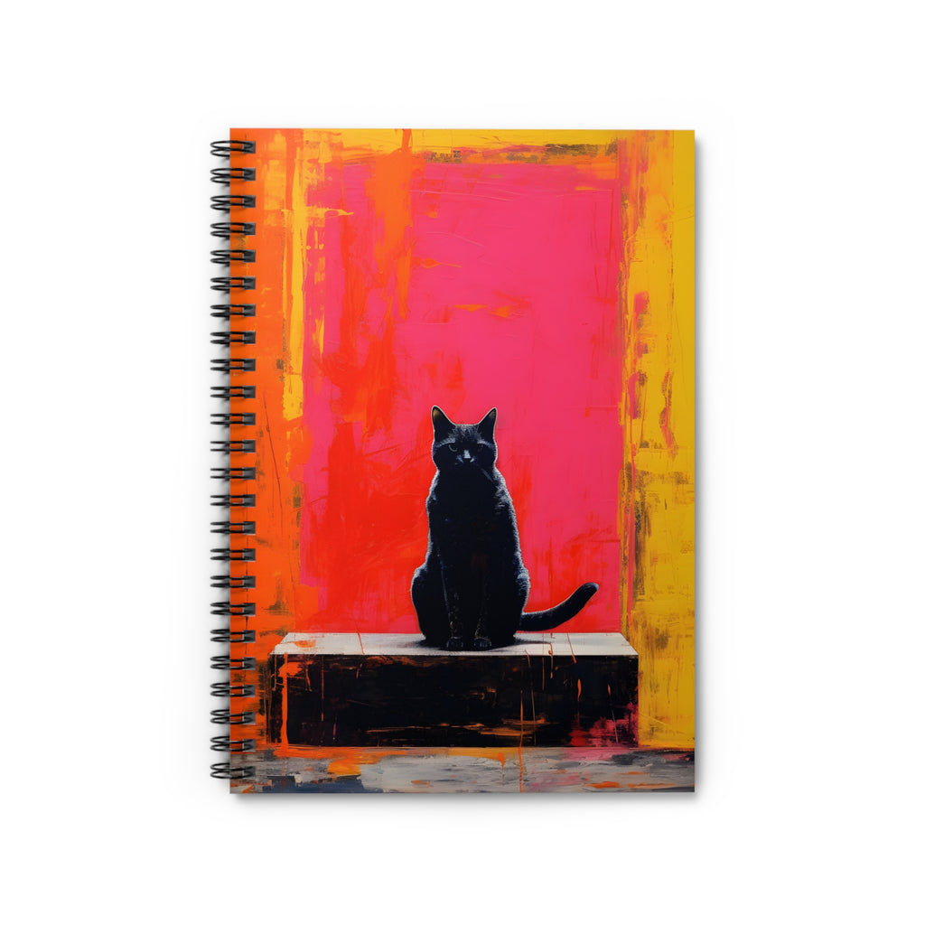Black Cat Illustration Spiral Notebook | Colorful Abstract Background