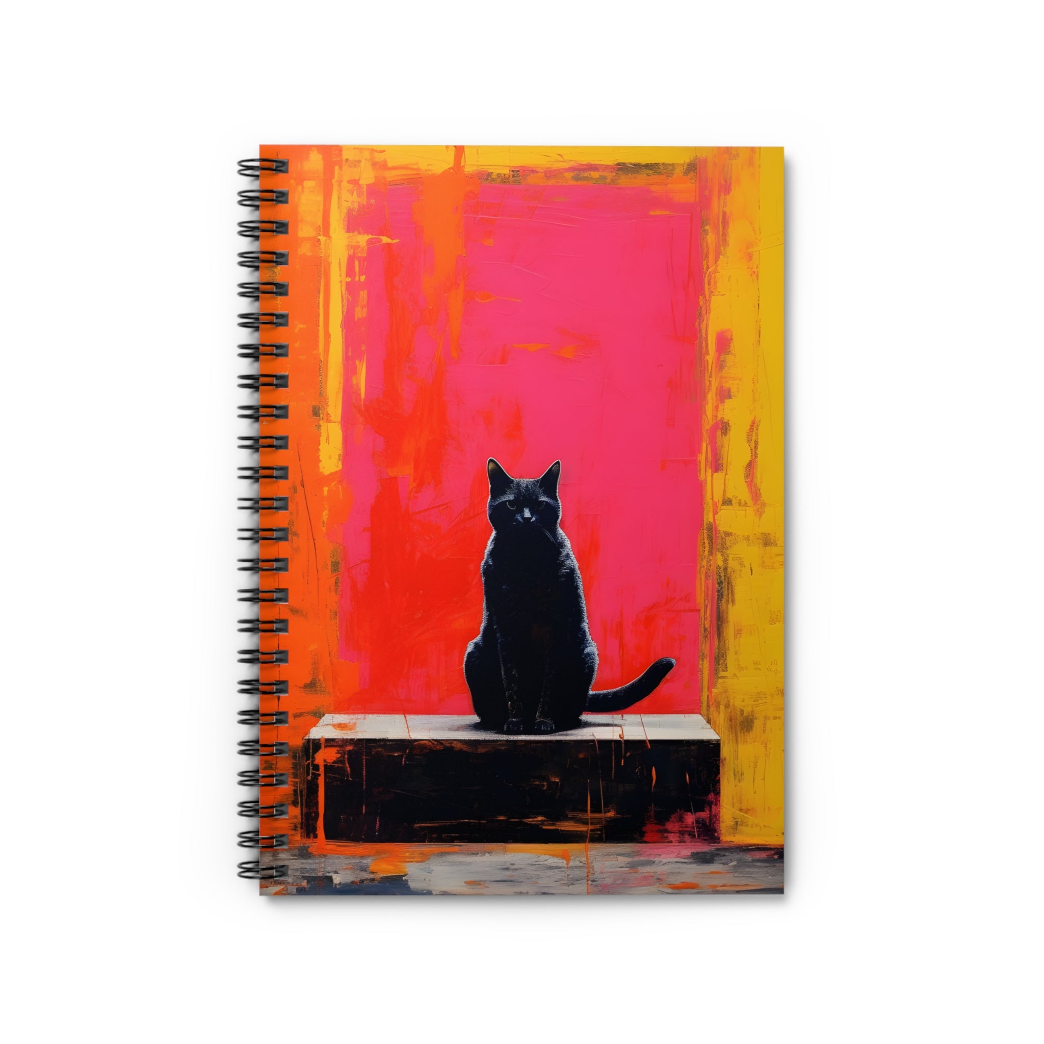Black Cat Illustration Spiral Notebook | Colorful Abstract Background