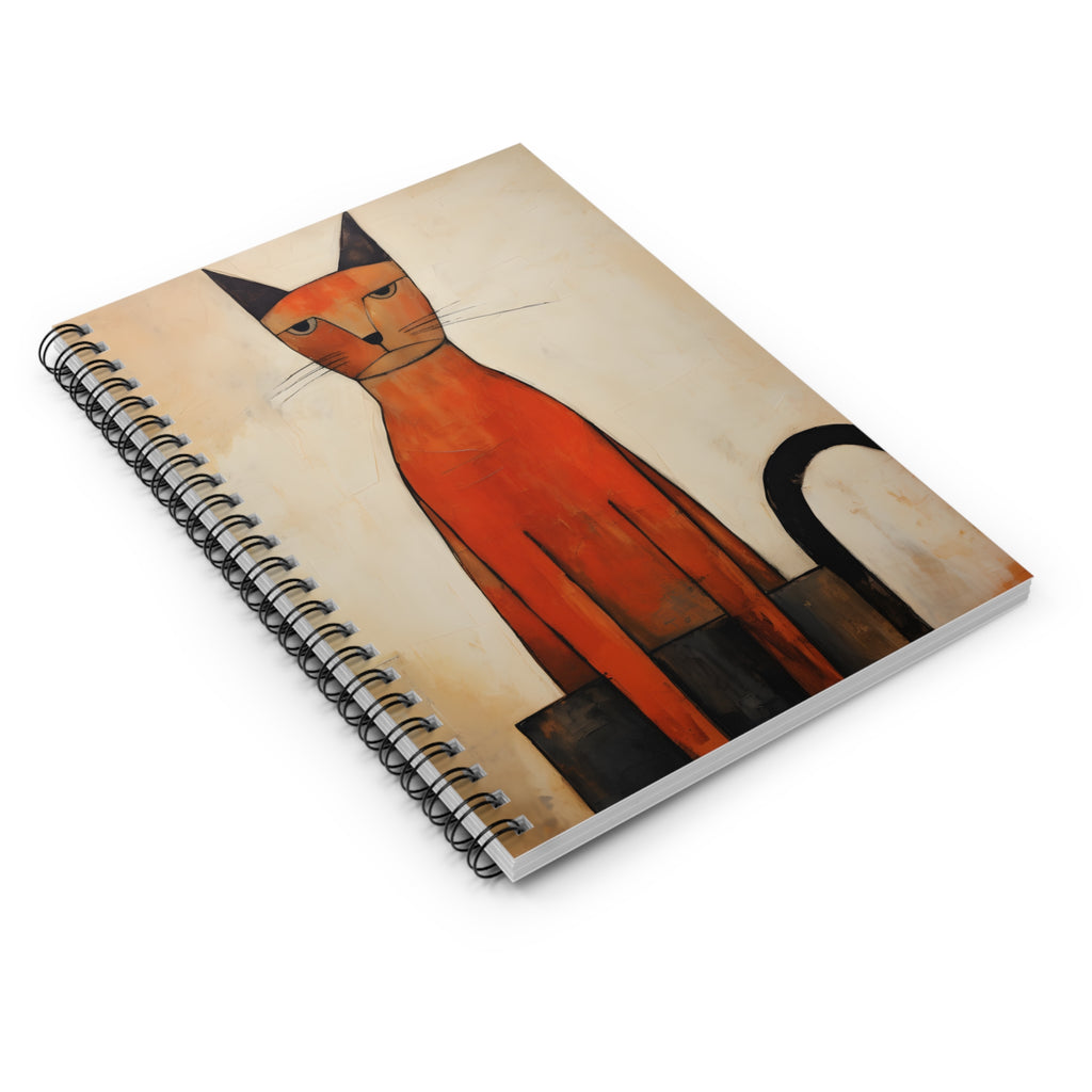 Tall Orange Cat Illustration Spiral Notebook | Ruled Line