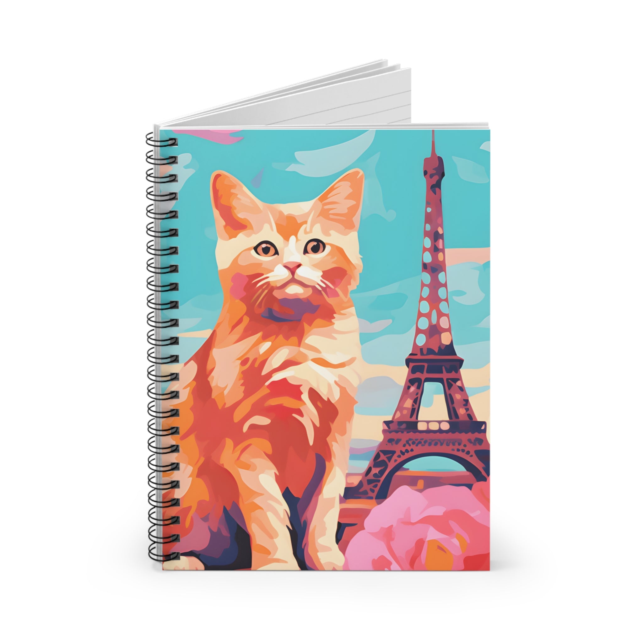 Orange Tabby Cat with Eiffel Tower Spiral Notebook | Paris Cat Journal