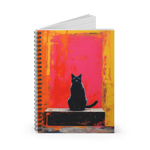 Black Cat Illustration Spiral Notebook | Colorful Abstract Background