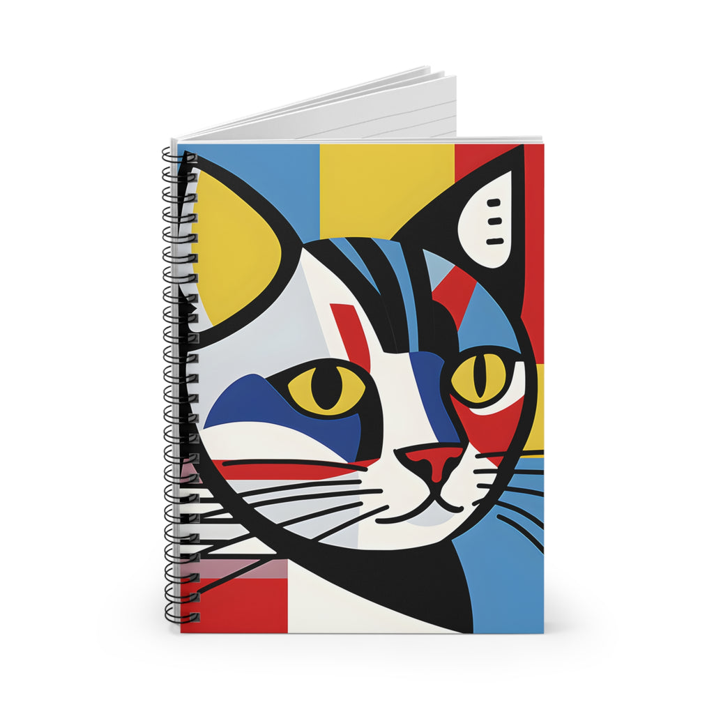 Colorblock Pop Art Cat Spiral Notebook | Ruled Journal